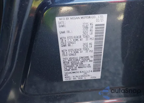 2015 Nissan Pathfinder Sl from USA, damaged, VIN 5N1AR2MM2FC641124